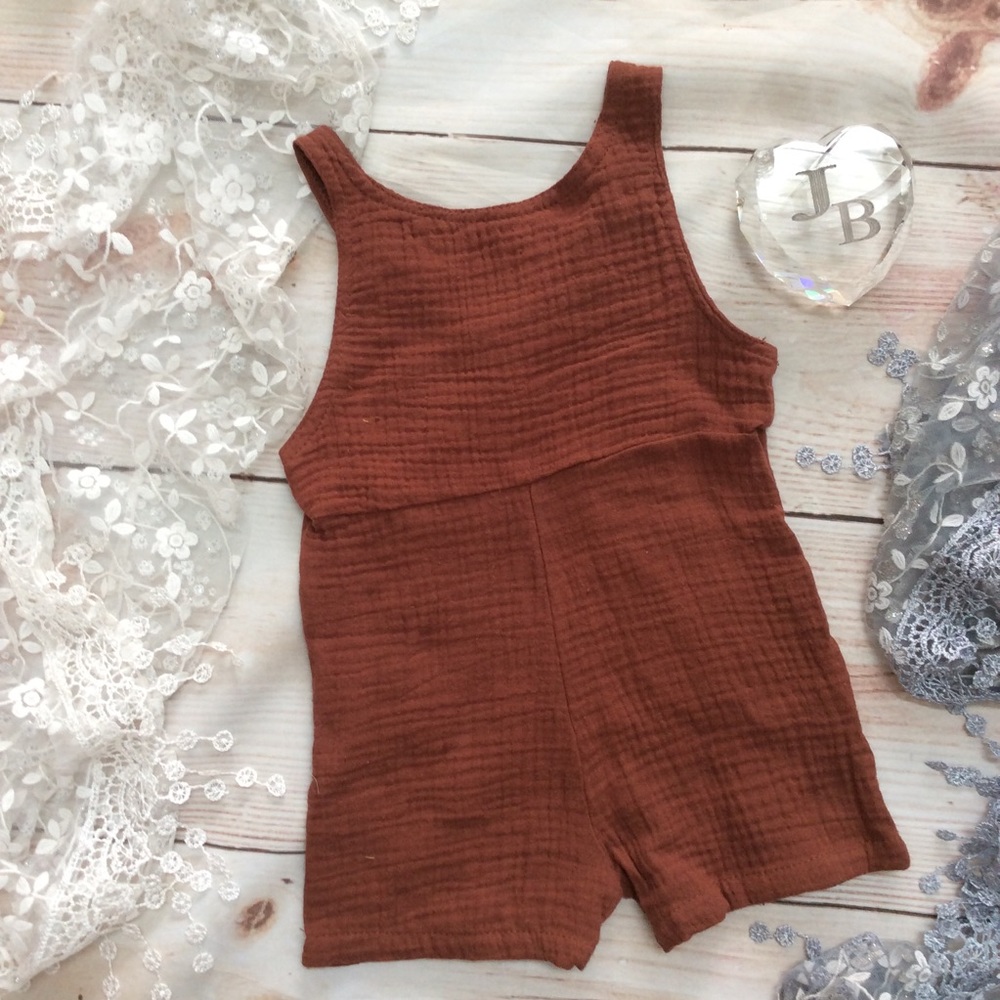 Boutique Baby Boys Rust Brown Romper - Picture 2 of 4